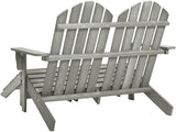 Grey Solid Fir Wood Two-Seater Detachable Garden Chair with Ottoman for Patio and Balcony Outdoor Furniture - Photo 5