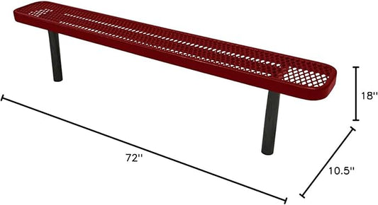 COATEDOUTDOORFURNITURE Heavy-Duty Outdoor Bench Thermoplastic Coated, Expanded Metal, Commercial-Grade Seating, Made in America (Inground Without Back, 6 Ft, Textured Burgundy)