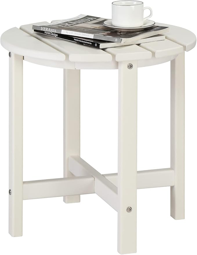 Vasitelan Patio Adirondack Side Table, Double Outdoor Side Table, Poly Lumber end Table, Weather Resistant for Indoor, Patio, Pool, Porch (White)