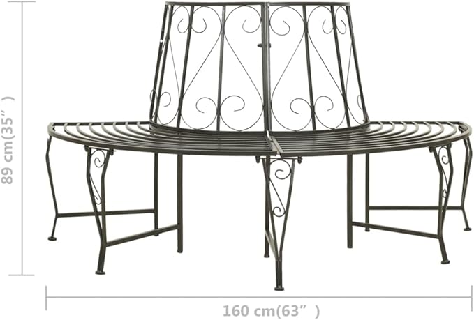 Patio Half Round Tree Bench,Benches for Outside,Yard Bench,Park Benches,Garden Bench,Metal Bench,for The Front Porch,Balcony,Backyard,Outdoor,Garden, Lawn,Path, 63" Steel