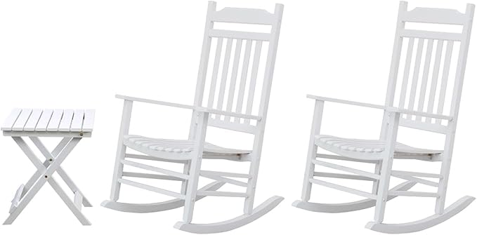 Patio Outdoor Rocking Chairs Small Foldable Side Table Set of 3 Piece Porch Wooden Comfy Rockers Folding End Table - Photo 1