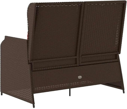 Brown Poly Rattan Garden Bench with Cushion, Adjustable Reclining Backrest and Weather-Resistant Outdoor Seating, Modern Patio Furniture with Sturdy Metal Frame and Flat