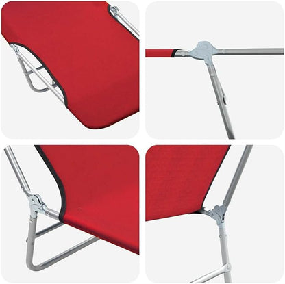 Red Folding Sun Lounger Set, 2-Pack, 71.7"x22"x9.6", Steel Frame, UV Fabric, for Garden Pool Camping