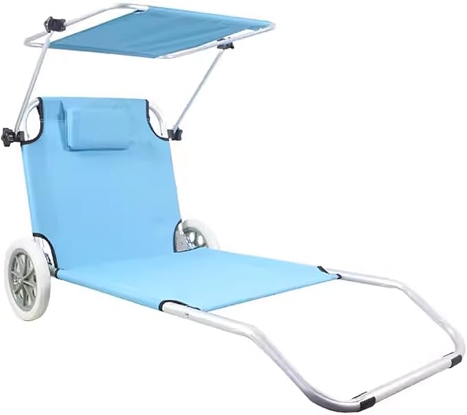 Beach Chair with Canopy Shade, Foldable, Easy to Move, Good Load Bearing, Fabric, Sun Chairs Loungers, for Patio, Beach - Photo 9
