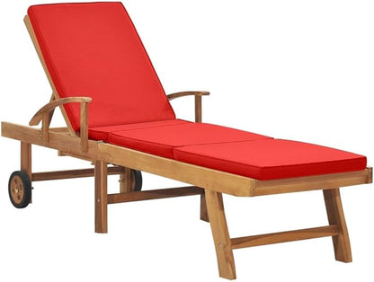 Pool Lounge Chairs,Pool Lounge Chairs,Lounge Chair Outdoor Furniture,Sun Lounger with Cushion Solid Teak Wood Red,Sunbathing Chairs for Adults,Tanning Chair for Deck