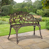 38.5" Outdoor Garden Bench, Patio Furniture Cast Aluminum Outdoor Bench with Rose Backrest - Photo 6