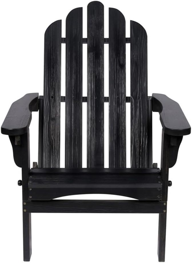 Pemberly Row Traditional Cedar Wood Folding Adirondack Chair, Black Finish, 37" H x 28" W x 29.5" D, Ergonomic Design, Weather-Resistant Outdoor Seating for Patio, Porch, Backyard or Living Room