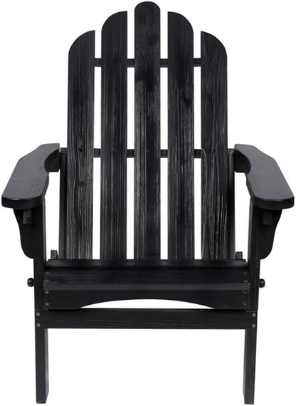 Pemberly Row Traditional Cedar Wood Folding Adirondack Chair, Black Finish, 37" H x 28" W x 29.5" D, Ergonomic Design, Weather-Resistant Outdoor Seating for Patio, Porch, Backyard or Living Room