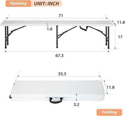 6FT Plastic Folding Bench Outdoor Bench Garden Bench Plastic Portable Bench with Carrying Handle for Picnic Camping Dining Party 1 Pack White