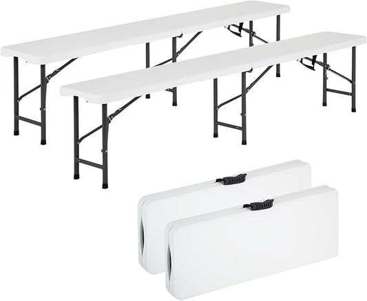 YRLLENSDAN 6FT Plastic Folding Bench Indoor & Outdoor Potable Foldable Bench with Carrying Handle for Party Garden Camping Dining (2)