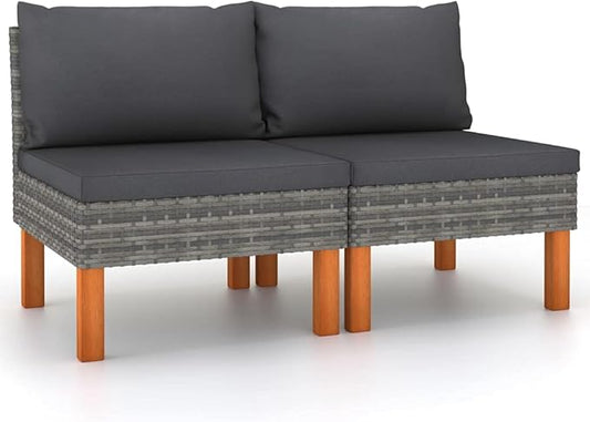 2-Piece Grey Outdoor Sectional Sofa Set, 25.4" x 23.8" Modern Poly Rattan Patio Couch with Removable Cushions, Weather-Ready for Balcony Garden and Poolside