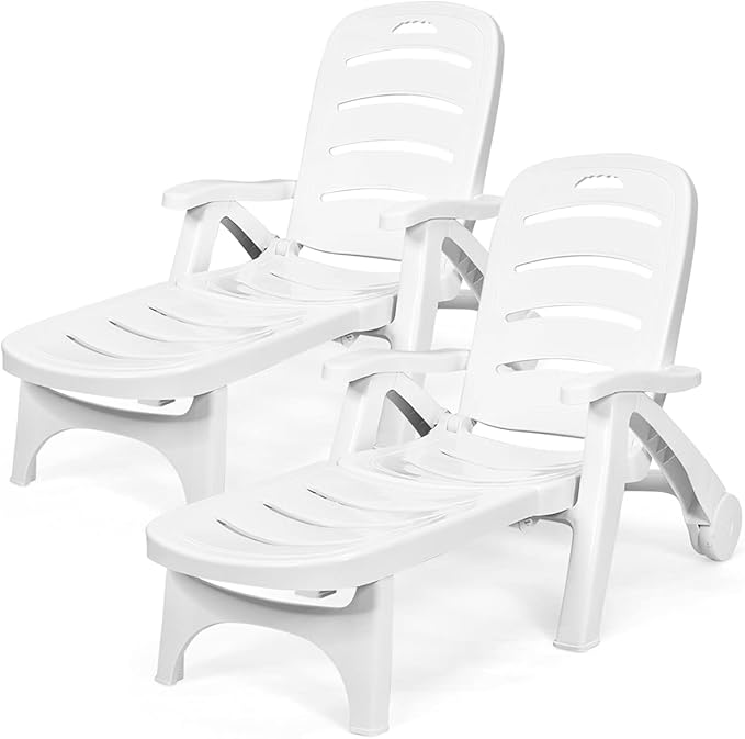 Tangkula Outdoor Chaise Lounge Chair, Adjustable 5-Position Recliner Chair with Built-in Wheels - Photo 1