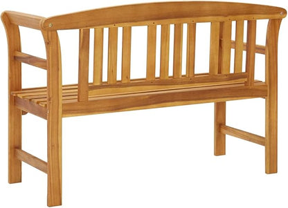 Garden Bench, Natural Solid Acacia Wood Outdoor Seating, Durable Patio Furniture with Rose Engraving, Weatherproof Porch Bench for 2, 44.9 Inch Bench Seating