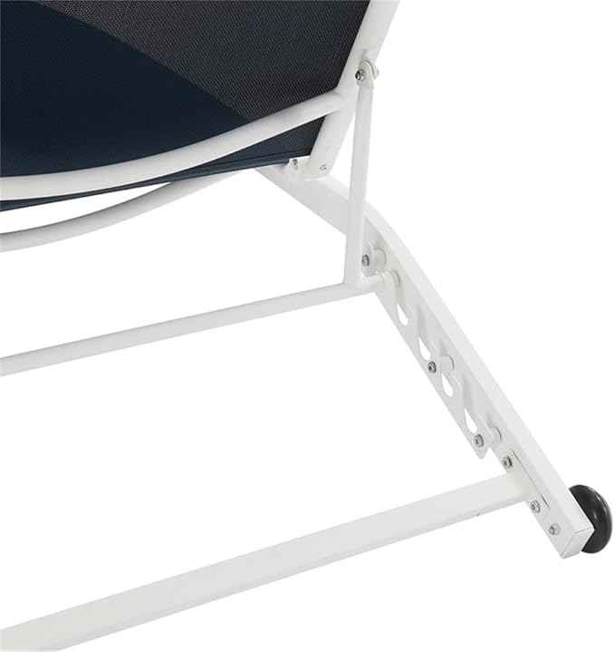 Pemberly Row Contemporary Outdoor Chaise Lounge, Navy Textilene Sling Fabric, White Powder-Coated Steel Frame, Adjustable Reclining Backrest, Weather-Resistant Patio Furniture with Wheels for Mobility