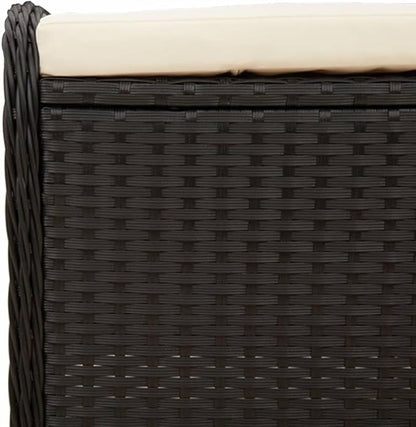 vidaXL Patio Stool - Black Poly Rattan Ottoman with Cream White Cushion - Outdoor Garden Deck Furniture