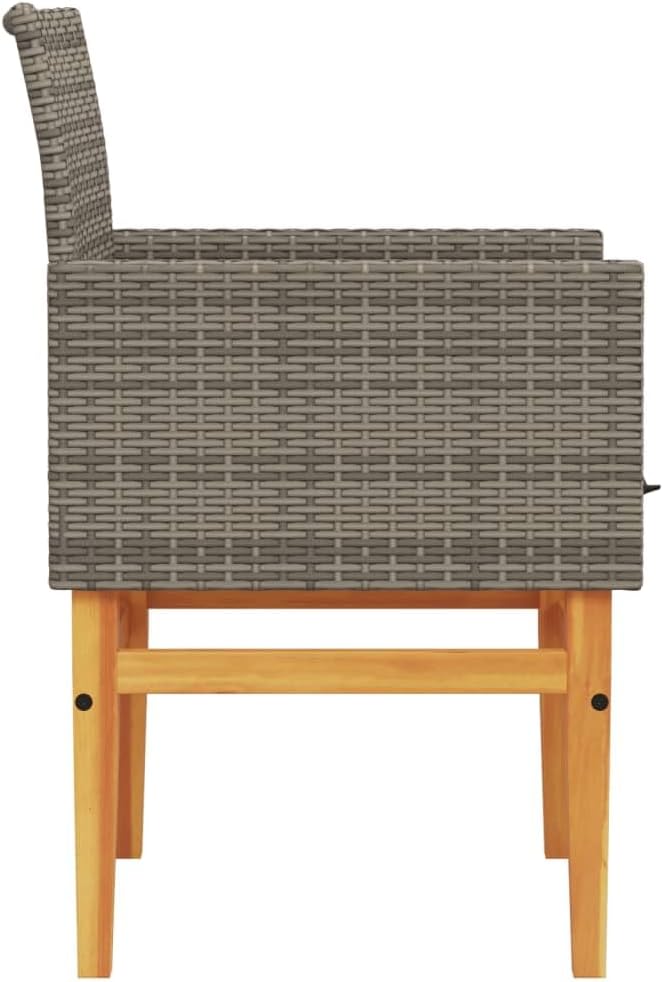 Patio Chairs with Cushions 2 pcs Gray Poly Rattan&Solid Wood Sillas para Patio Lawn Chairs for Dining Table Garden - Photo 7