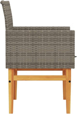 Patio Chairs with Cushions 2 pcs Gray Poly Rattan&Solid Wood Sillas para Patio Lawn Chairs for Dining Table Garden - Photo 7
