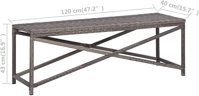 Industrial Style,Patio Bench,Outdoor Bench,Garden Bench,Park Bench,Front Porch Chair, Suitable for Parks,Patio,Garden,Front Porch,Lawn,Balcony,Backyard,Poolside,Terrace,47.2" Poly Rattan Gray