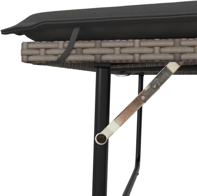 Garden Bench Deck Bench Patio Bench with Cushions and Footstool Gray Poly Rattan - Photo 9