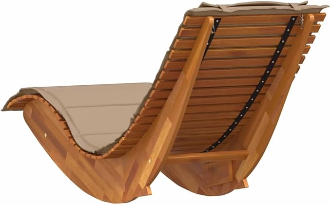 Acacia Wood Rocking Sun Lounger with Taupe Cushion & Pillow, 60.6" x 23.6" x 29.1" Patio Chaise, 242 lb Capacity - Photo 6