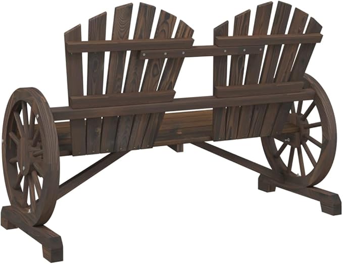 2-Seater Adirondack Chair Solid Fir Wood Outdoor Patio Furniture with Burnt Look for Garden Backyard Poolside - Photo 6