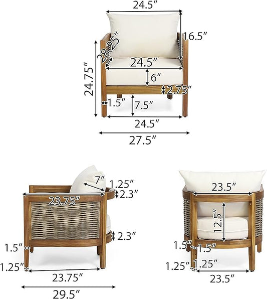 Merax Single Outdoor Acacia Wood Wicker Club Chair with Cushion,Patio Furniture Conversation Seat for Backyard