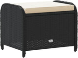 vidaXL Patio Stool - Black Poly Rattan Ottoman with Cream White Cushion - Outdoor Garden Deck Furniture - Photo 8
