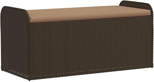 Storage Bench Brown PE Rattan, Powder-Coated Steel Frame, Foam Medium Cushion, 2-Seater Outdoor Patio Furniture, Weatherproof Garden Bench Patio Bench