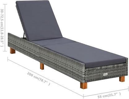 (Fast Delivery) Outdoor Chaise Lounge, Sun Lounger, for Deck,Indoor,Yard,Balcony, Garden,Sandy Beach Sunbed with Cushion Poly Rattan Gray