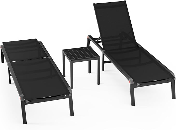Aluminum Patio Chaise Lounge Chair Set of 2 with Side Table, 5-Position Adjustable Backrest - Photo 1