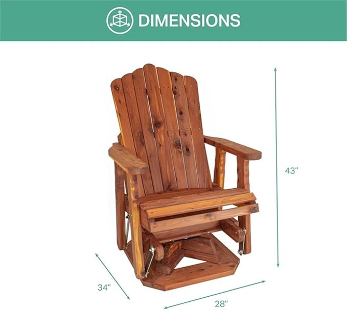 Pemberly Row 23" Solid Wood Cedar Adirondack Swivel Glider, Brown Finish, Handcrafted Outdoor Chair, Fan-Back Tall Support, Smooth Glide and Swivel Motion, Oil-Sealed for Porch, Patio or Backyard Use