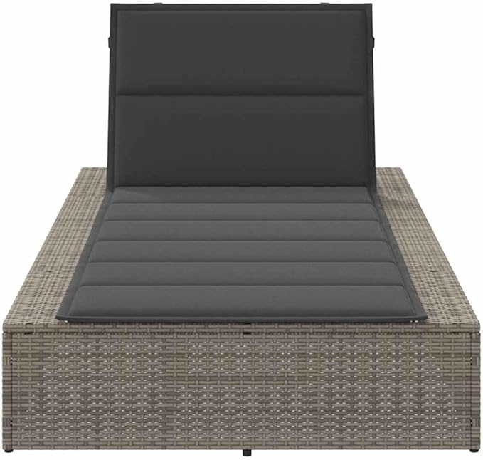 Single Grey PE Rattan Outdoor Chaise Lounge with 3-Position Adjustable Cushioned Backrest - Photo 4