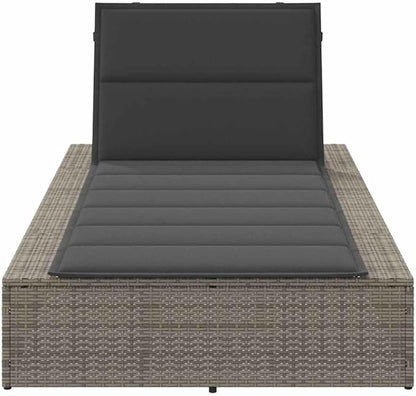 Single Grey PE Rattan Outdoor Chaise Lounge with 3-Position Adjustable Cushioned Backrest, Foldable Steel Frame Sunbed 82.7" L for Garden, Patio, Poolside, Balcony and Backyard