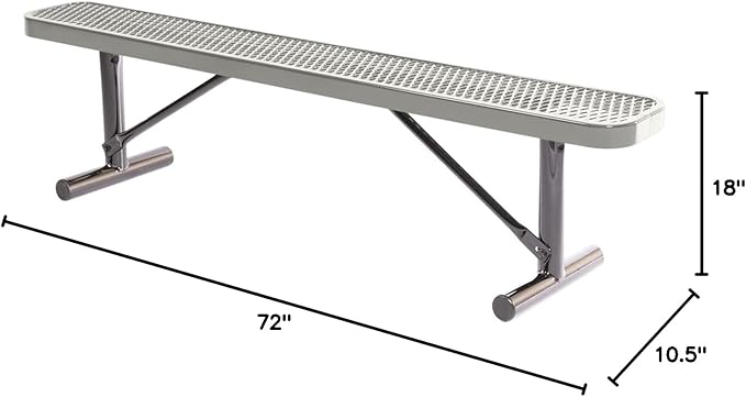 COATEDOUTDOORFURNITURE Heavy-Duty Portable Outdoor Bench Thermoplastic Coated, Expanded Metal, Commercial-Grade Seating, Made in America (Portable Without Back, 6 Ft, Textured Grey)