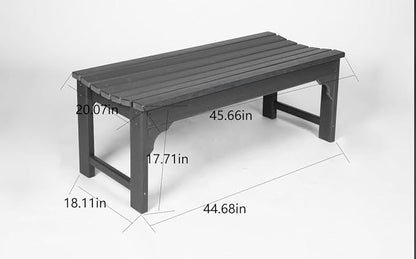 Backless HDPE Adirondack Bench with Wood Texture, Poly Lumber Seat for Patio, Backyard, Balcony, All Weather Resistant with UV Protection (Gray)