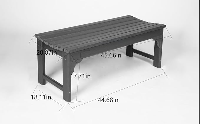 Backless HDPE Adirondack Bench with Wood Texture, Poly Lumber Seat for Patio, Backyard, Balcony, All Weather Resistant with UV Protection (White)