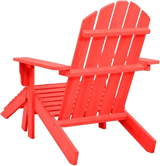 Patio Adirondack Chair with Ottoman Solid Fir Wood Red Outdoor Garden Furniture Comfortable Ergonomically Designed for - Photo 5