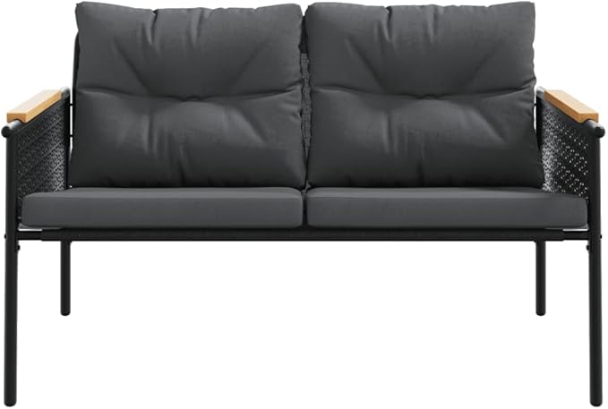 116 cm Black Patio Outdoor Sofa Bench with Anthracite Cushions, Modern Steel Frame - Photo 4
