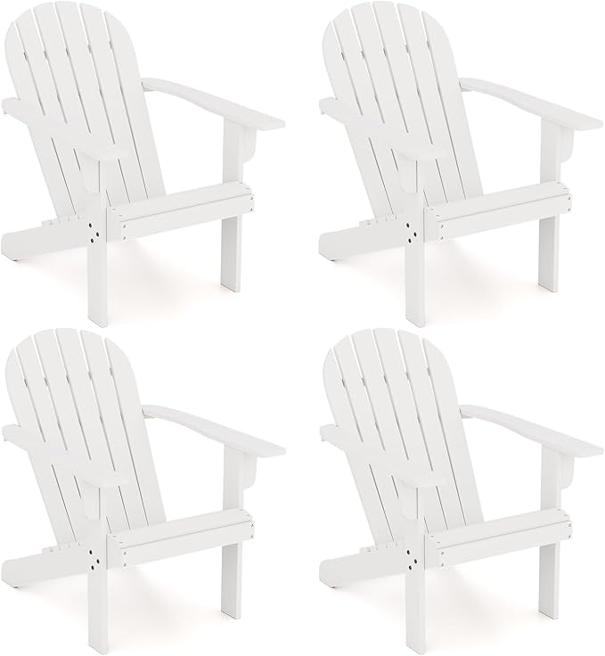 Giantex Acacia Wood Adirondack Chair Set of 4, Outdoor Fire Pit Chair with 105° Inclined Seat, High Backrest, 4" Wide Armrests, Patio Lounge Chair for Outside, Lawn, Backyard, Garden, Deck, Porch