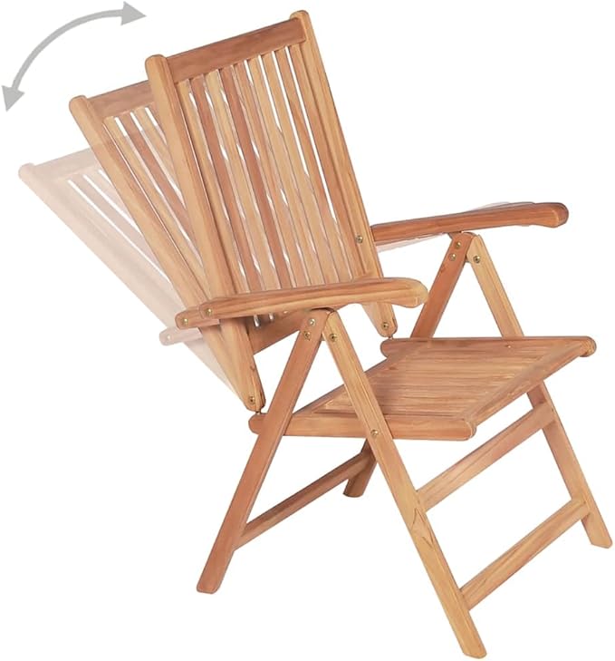 6 Pack Foldable Teak Patio Recliner Chairs, 28.1" W x 42.9" H Solid Wood Outdoor Dining Seats, 7-Position Reclining Lawn Chairs for Garden, Balcony, Deck, Brown