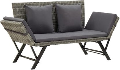 Industrial Style ,Patio Bench,Outdoor Bench,Garden Bench,Park Bench,Front Porch Chair,for parks,Patio,Garden,Front Porch ,Lawn,Balcony,Backyard,Poolside,Terrace,with Cushions 69.3" Gray Poly Rattan