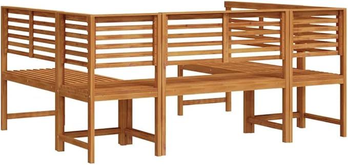 5-Piece Solid Acacia Wood Garden Bench Set in Brown, Rustic Outdoor Patio Furniture with Finished Back Design, Durable Rectangular Seating for Terrace and Backyard
