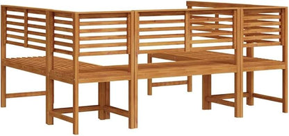 5-Piece Solid Acacia Wood Garden Bench Set in Brown, Rustic Outdoor Patio Furniture with Finished Back Design, Durable Rectangular Seating for Terrace and Backyard