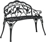 Traditional Cast Iron Garden Bench with Decorative Floral Inlays, 2-Person Outdoor Seating, Black Matte Finish - Photo 3