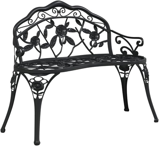 vidaXL Patio Bench, 39.4" Black Cast Aluminum and Cast Iron, Ornate Garden Bench - Weather-Resistant, Comfortable, Easy Assembly, Stylish Outdoor Seating