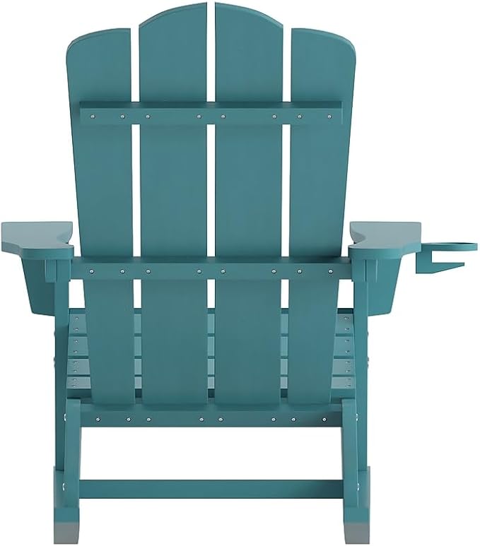 Flash Furniture Newport Adirondack Rocking Chairs with Cup Holder, Weather Resistant Poly Resin Adirondack Rocking Chairs, Set of 2, Blue