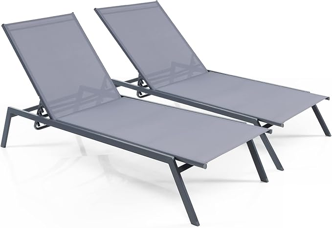 Giantex Patio Chaise Lounge Chair - Set of 2 Sunbathing Chair with Lay Flat Position, 6 Adjustable Positions - Photo 1