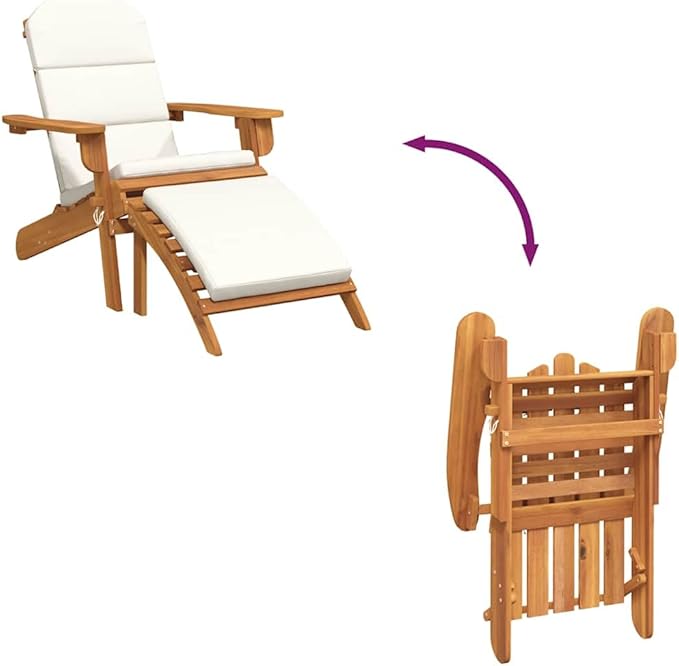 Acacia Wood Adirondack Garden Chair with Footrest and Cushion - Photo 7