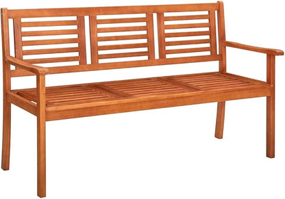 【Lightning Delivery】 Wooden Garden Bench, Outdoor Terrace Double Sofa Terrace, Lawn 3-Seater Patio Bench with Cushion 59.1" Solid Eucalyptus Wood