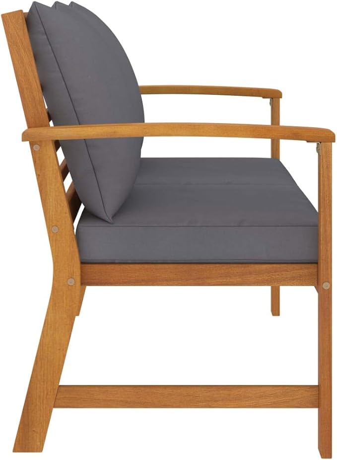 Patio Bench Wooden Garden Bench Outdoor Benches Porch Bench Suitable for Outdoor porches, lawns, Balconies and backyards. 47.2" with Dark Gray Cushion Solid Acacia Wood